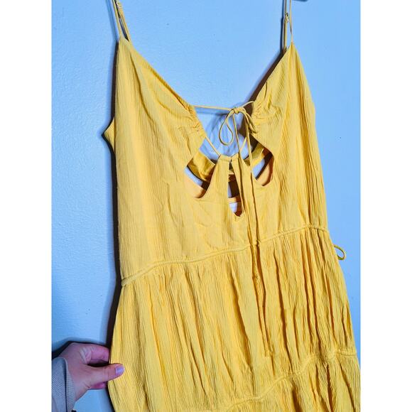 JONATHAN SIMKHAI Daffodil Lina Lightweight Crinkle Teardrop Cutout Maxi Dress L - Picture 12 of 16
